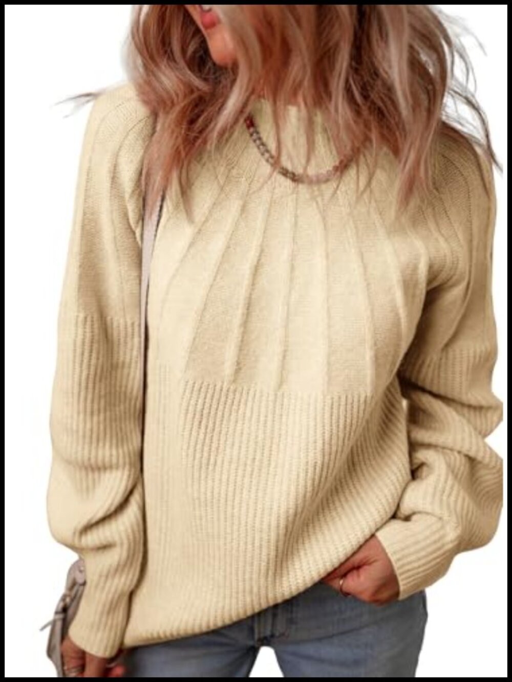 Women's Oversized Mock Neck Pullover Ribbed Knit Sweater Long Sleeve
